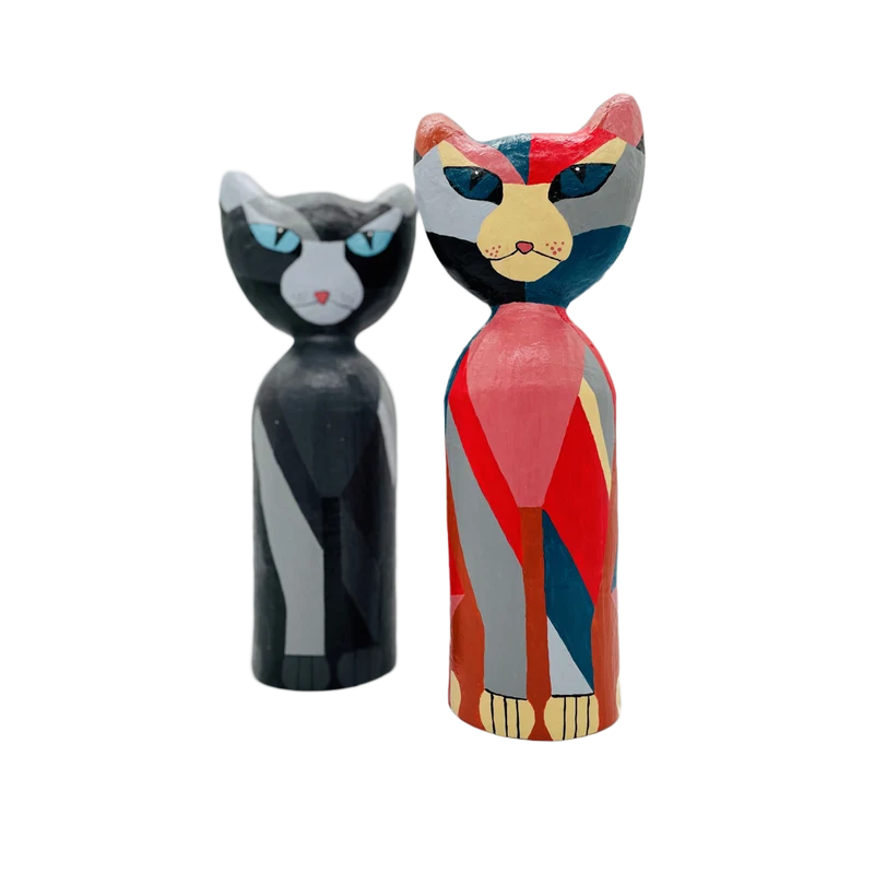 Spardose Katze – Handbemalte Spardose aus Papiermaché | Bunt & Grau