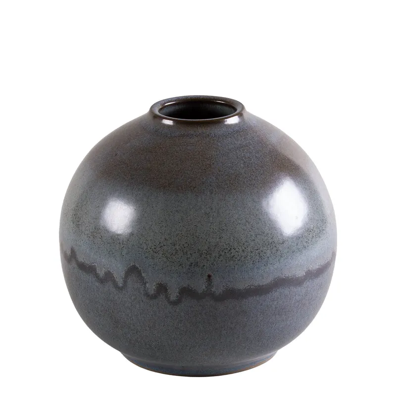 Vase Carla – Kugelige Vase aus Steinzeug | Ø20cm | Grau/Asche & Grau/Meergrün