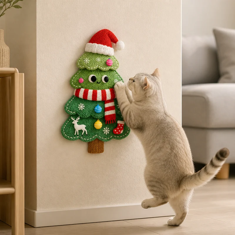 2-in-1 Gewebte selbstklebende Katzen-Kratzmatte & Möbelschutz mit interaktivem Spielzeug