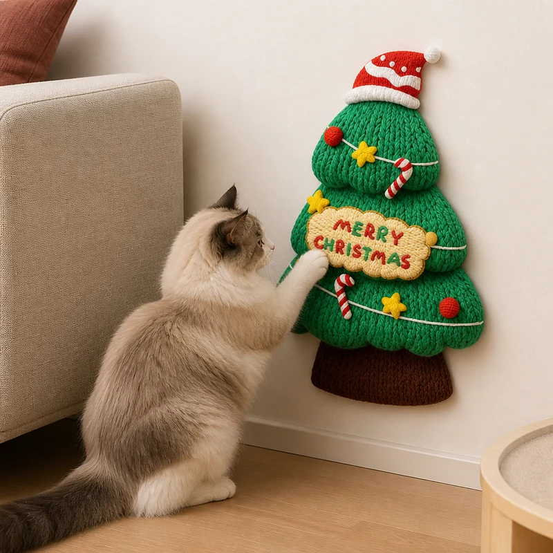 2-in-1 Gewebte selbstklebende Katzen-Kratzmatte & Möbelschutz mit interaktivem Spielzeug