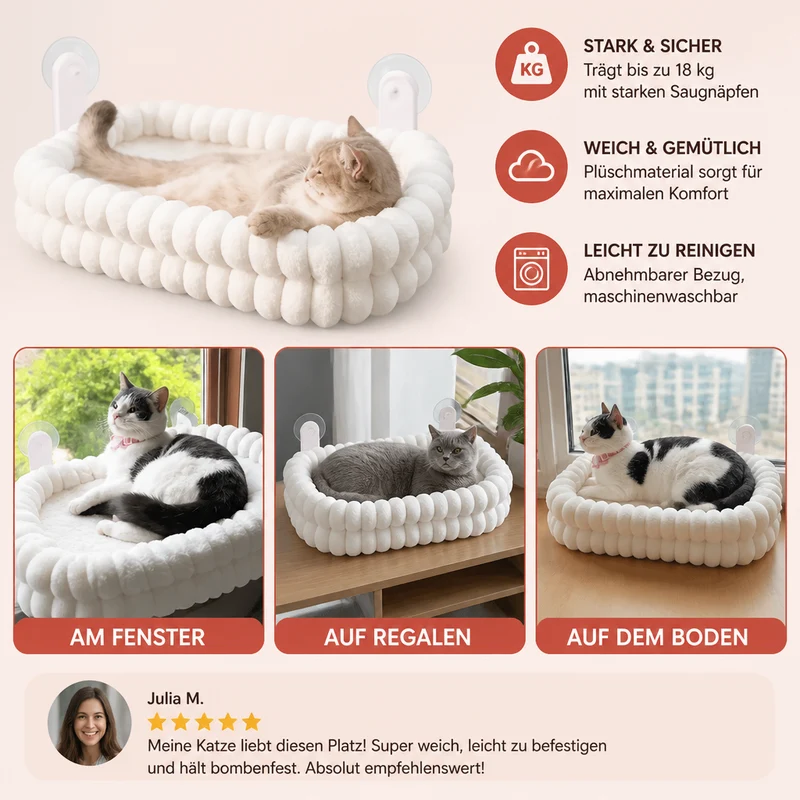 Flauschige kabellose faltbare Katzen-Fensterhängematte mit starken Saugnäpfen & waschbarem Bezug