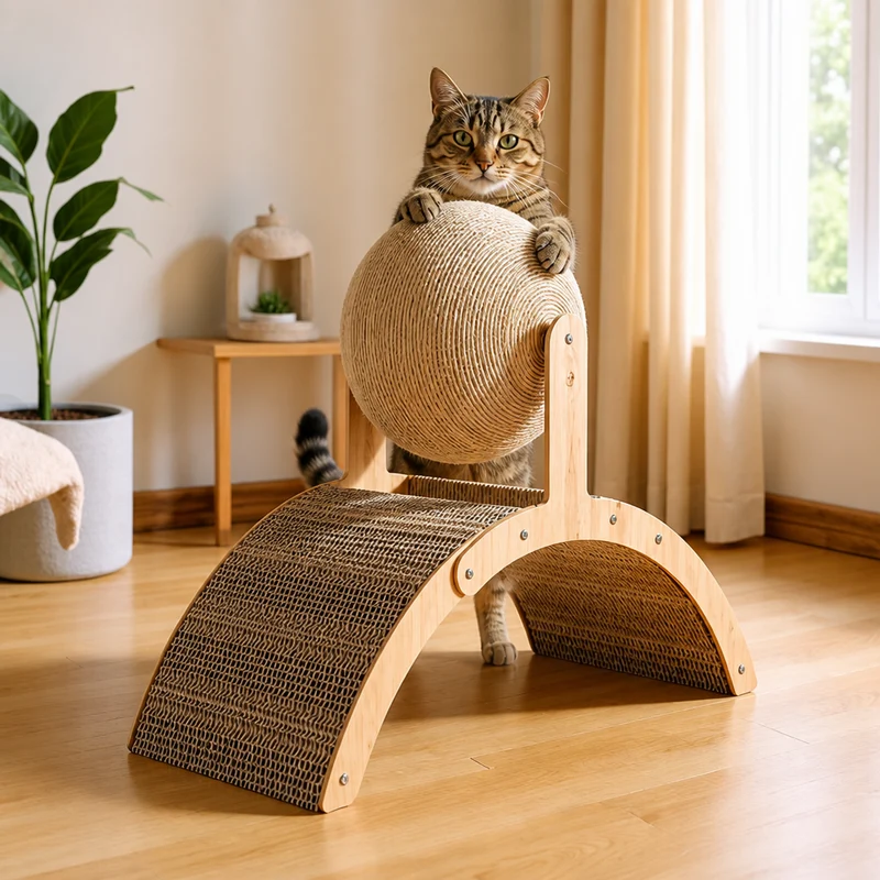 Interaktiver Riesenrad-Katzenkratzer mit drehbarem Juteball