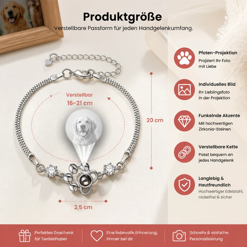 Personalisiertes Pfoten-Foto-Projektions-Andenkenarmband