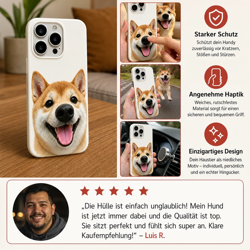 Personalisierte Haustier-Fotohülle mit 3D-Quetschnase