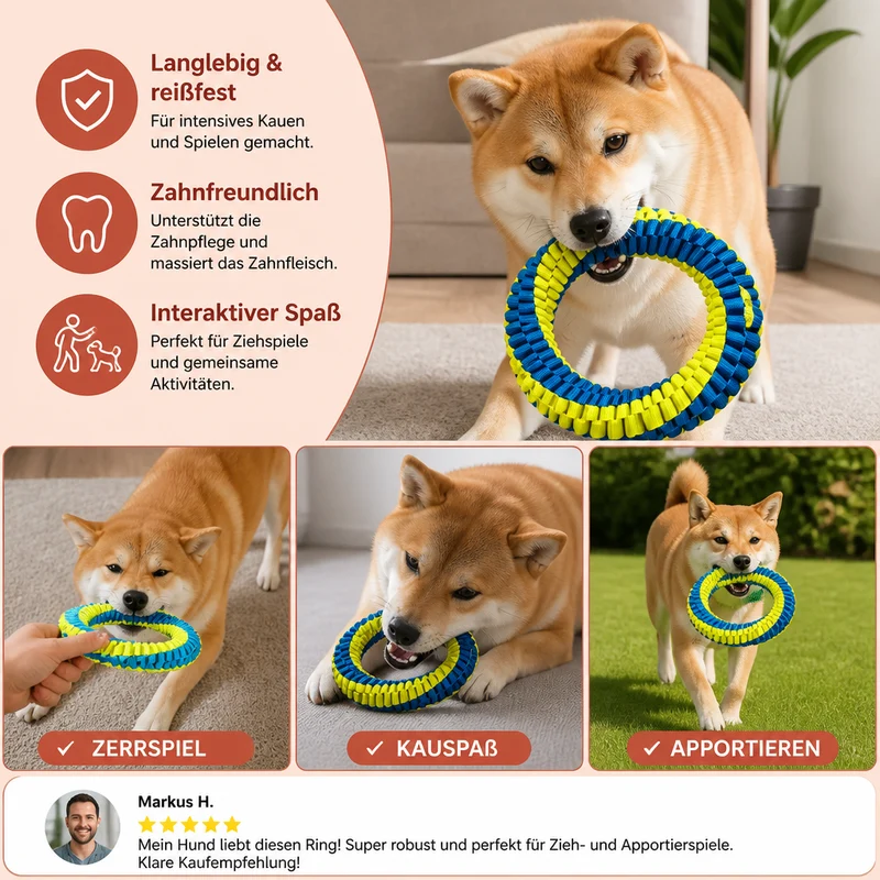 Robustes geflochtenes Ring-Zerr- & Kauspielzeug für Hunde