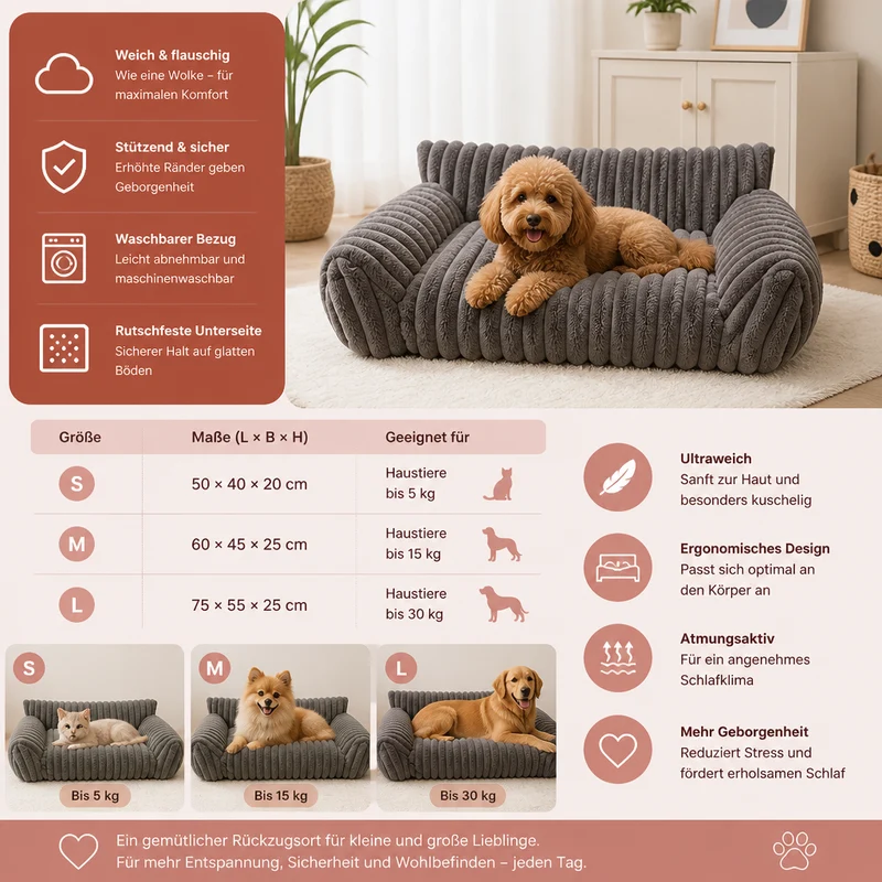 Flauschiges Wolken-Haustiersofa mit weichen Seitenpolstern & waschbarem Bezug