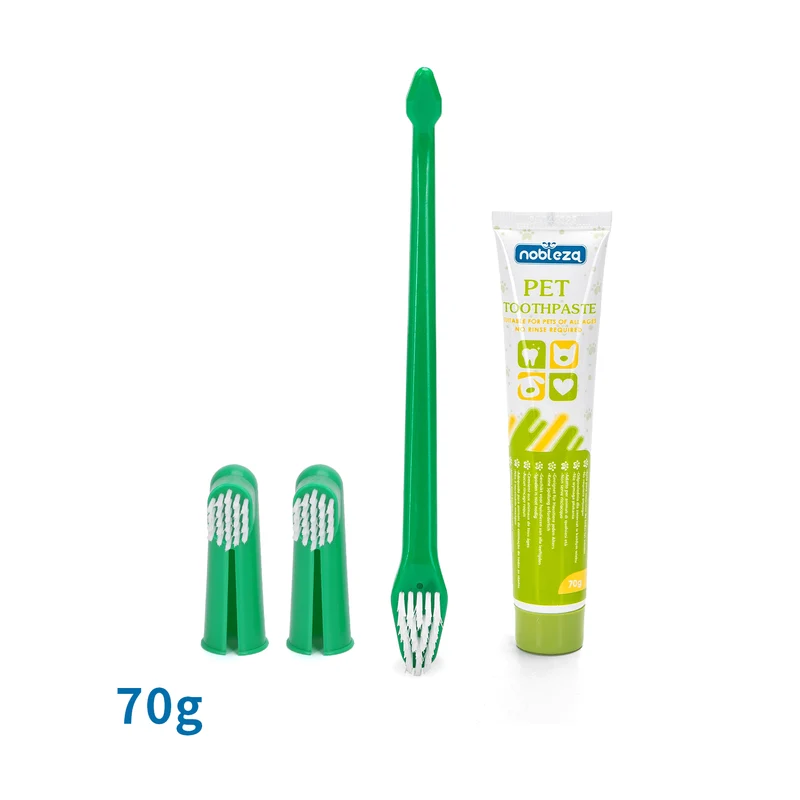 nobleza 3-in-1 Zahnpflege Set für Hunde mit Zahnbürste & 70g Zahnpasta