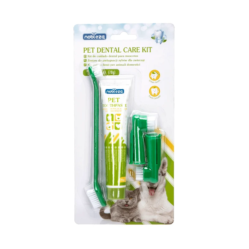 nobleza 3-in-1 Zahnpflege Set für Hunde mit Zahnbürste & 70g Zahnpasta