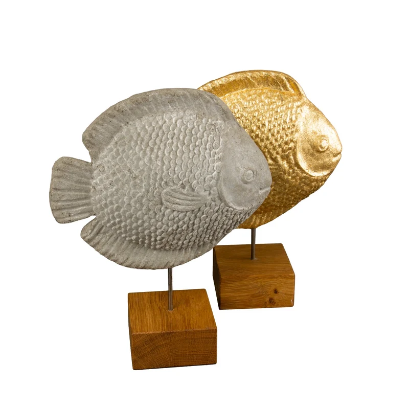Deko Fisch Friedrich – Schillernde Papiermaché-Figur auf Eichen-Sockel