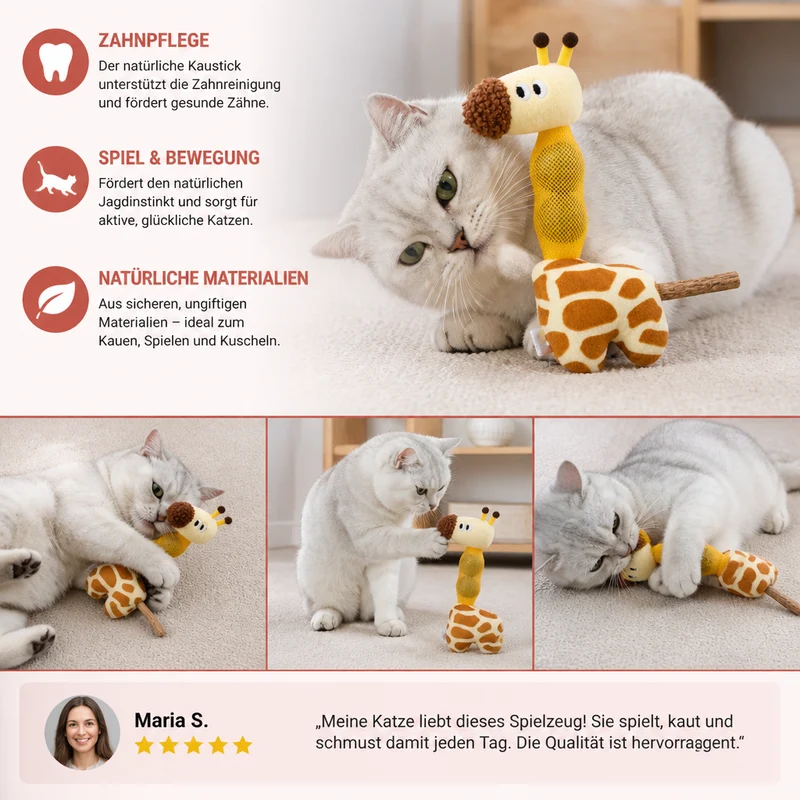 3-in-1 Zahnpflege-Giraffen-Katzenspielzeug – Plüsch, Katzenminze-Bälle & Natürlicher Kaustab