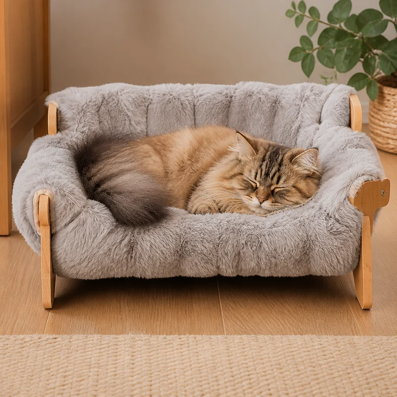 Luxuriöses, erhöhtes Katzenbett aus Massivholz