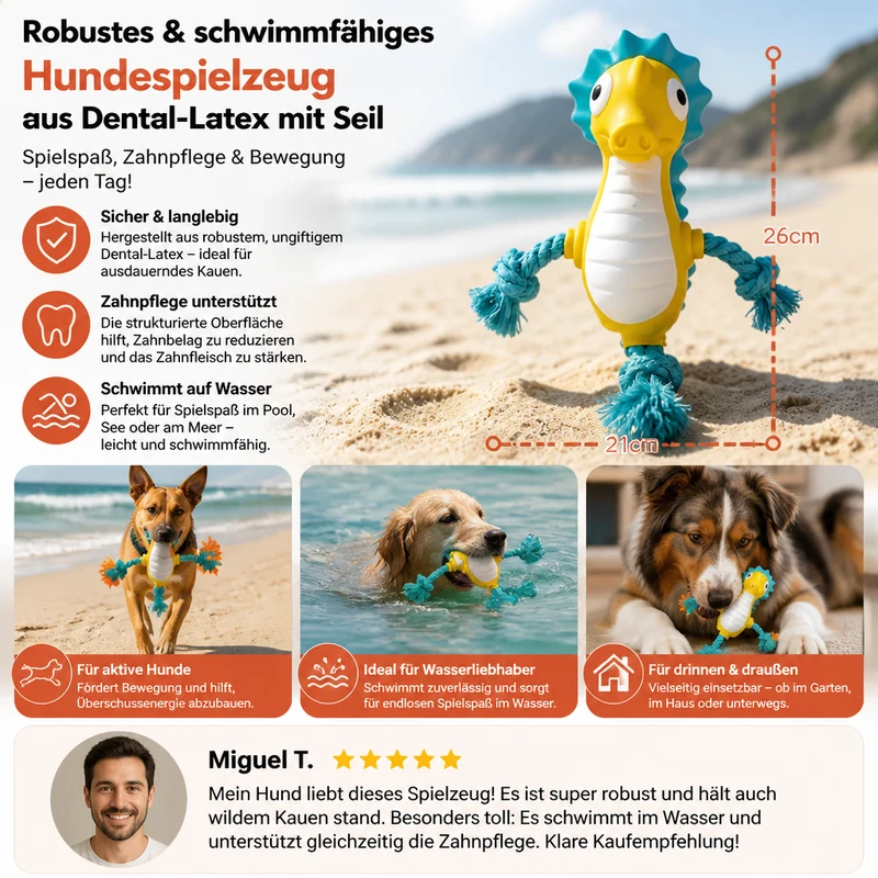 Robustes schwimmfähiges Hundespielzeug aus Dental-Latex mit Seil