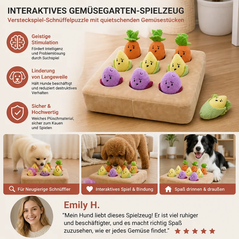 Interaktives Spielzeug für den Gemüsegarten – Versteckspiel-Schnüffelpuzzle mit quietschenden Gemüsestücken