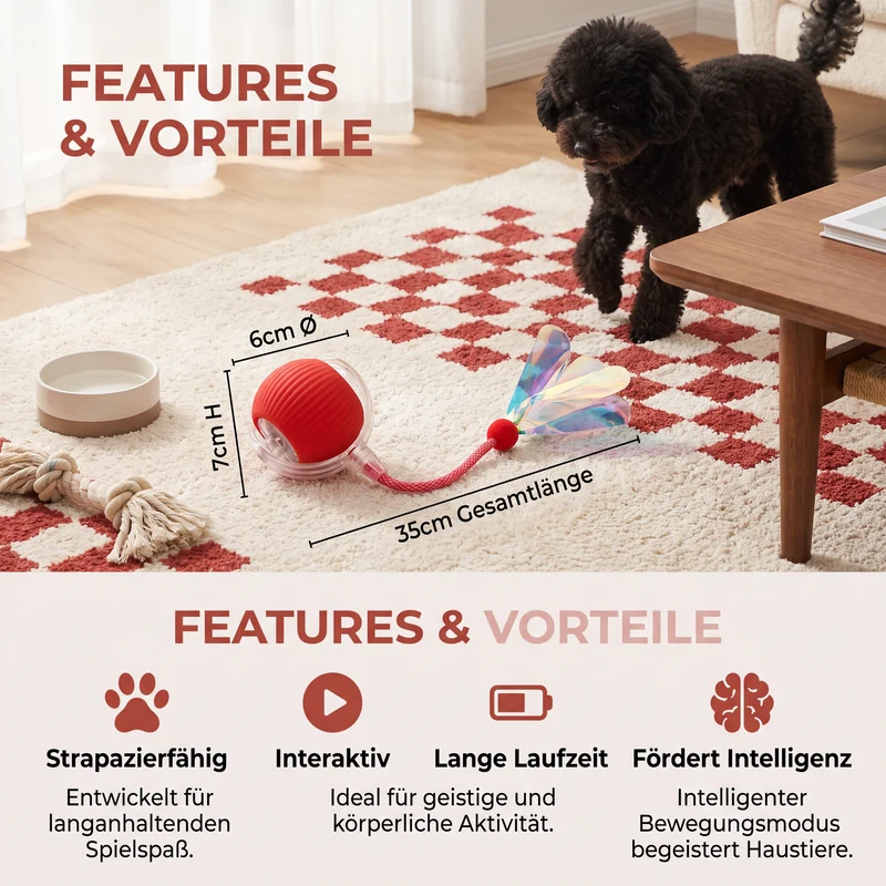 Verbesserter „Smart Rolling Dog Ball“ – strapazierfähiges interaktives Spielzeug mit Netzschwanz