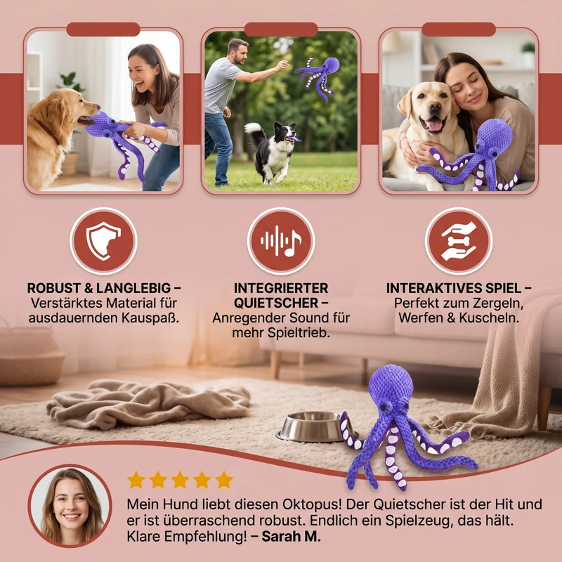 Großes Oktopus-Plüschspielzeug mit Quietscher für Hunde