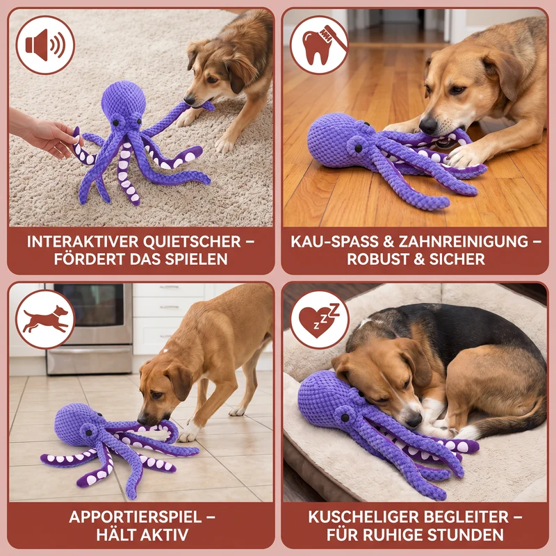 Großes Oktopus-Plüschspielzeug mit Quietscher für Hunde