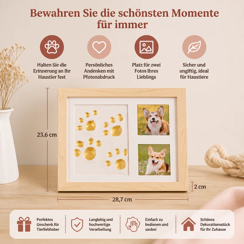 Bastelset für einen Erinnerungsrahmen mit Pfotenabdruck – zur Präsentation von Pfotenabdrücken und Fotos