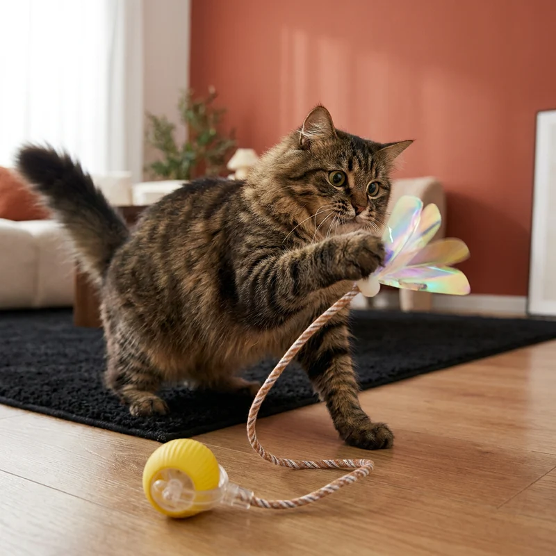 Verbesserter „Smart Rolling Cat Ball“ – strapazierfähiges interaktives Spielzeug mit Netzschwanz