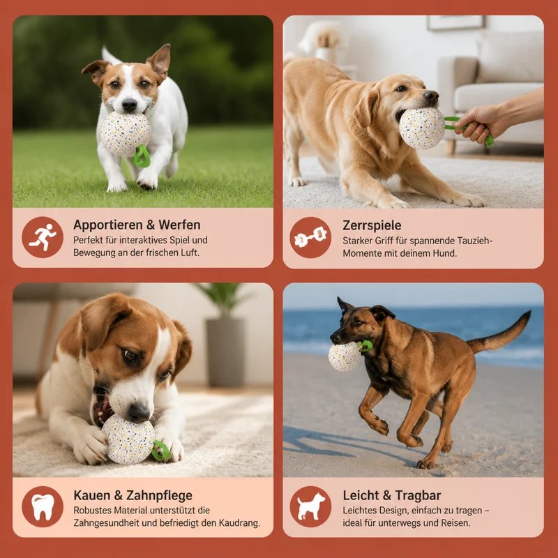 Unzerstörbarer Quietschball für Hunde – bissfestes, interaktives Zieh- und Apportierspielzeug