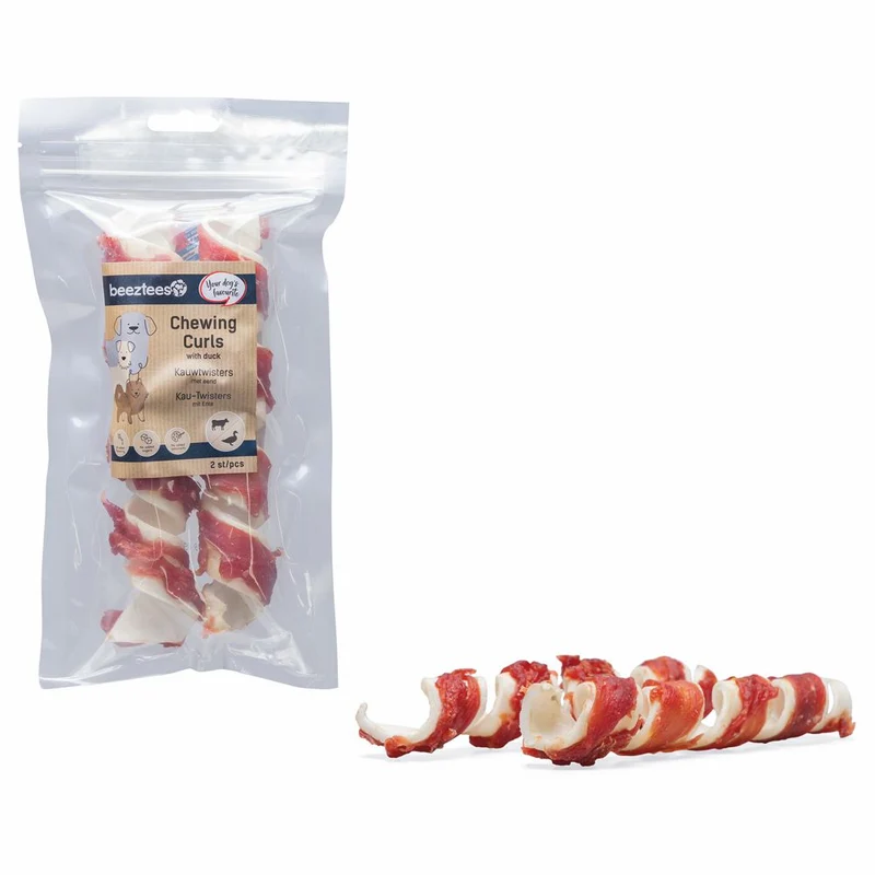 Beeztees Rinderhaut Kau-Twisters - Ente - 2 Stück - 18 cm - Hundesnack Kausnack Leckerli