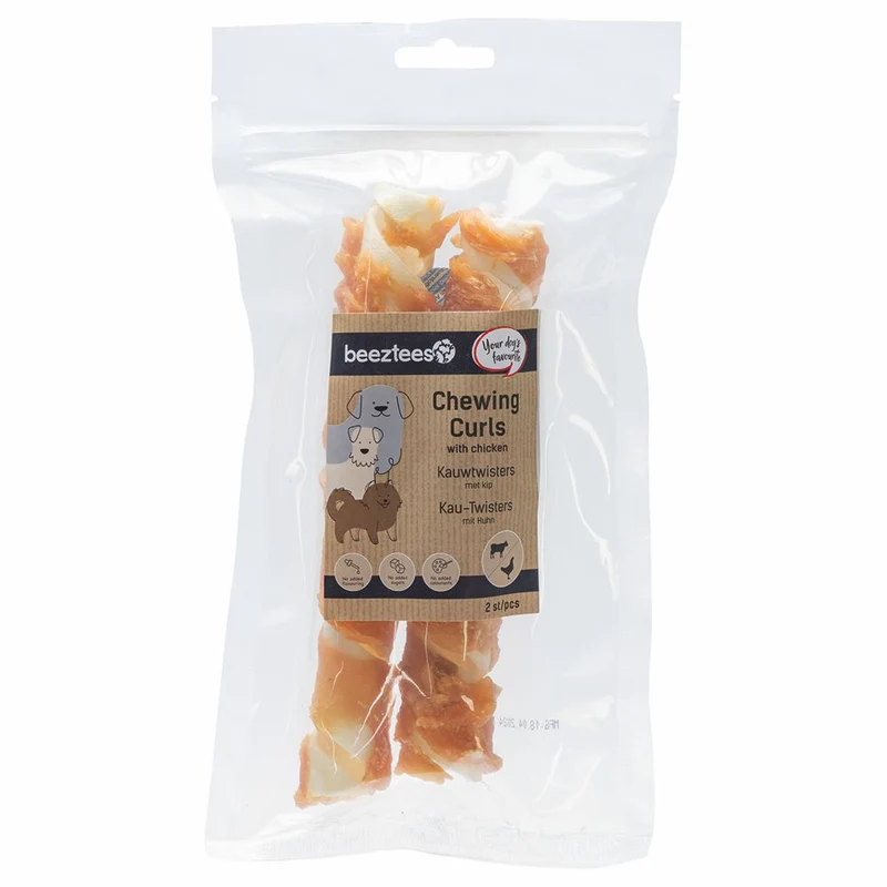 Beeztees Rinderhaut Kau-Twisters - Huhn - 2 Stück - 18 cm - Hundesnack Kausnack Leckerli