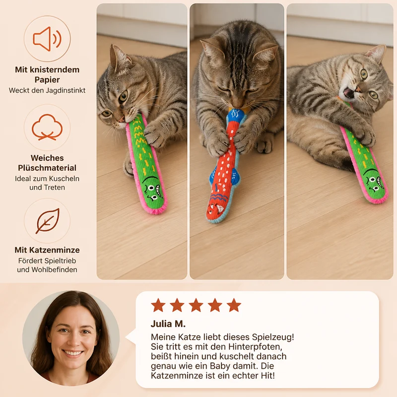 Katzenminze-Knistern-Kicker-Spielzeug – Plüsch-Katzenspielzeug zum Treten und Kuscheln