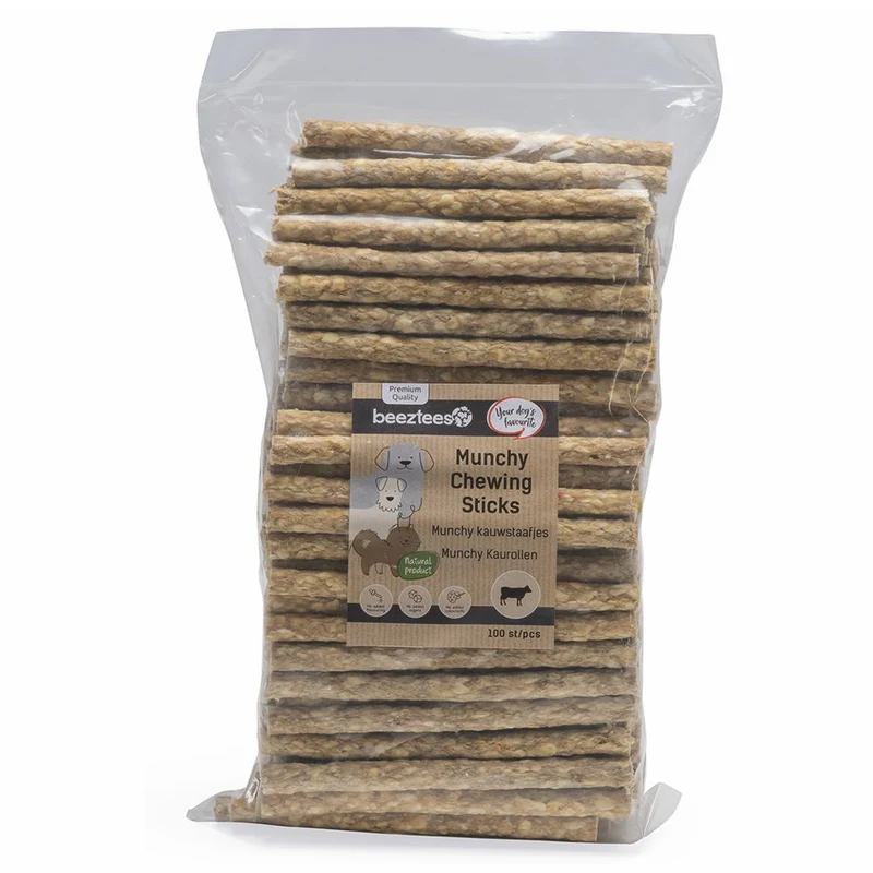 Beeztees 100 Stk Kausticks natur 13 cm Kaurollen Kaustangen Rinderhaut Hundesnack