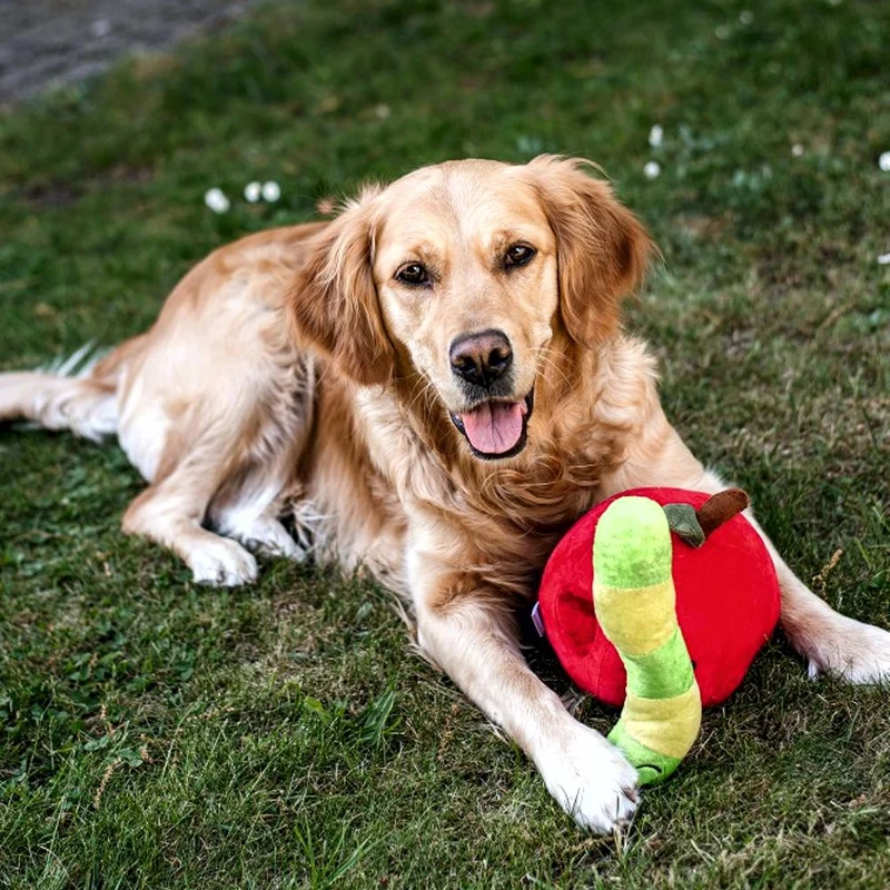 Beeztees Plüsch-Hundespielzeug - Apfel mit Wurm - Versteckspiel ohne Squeaker