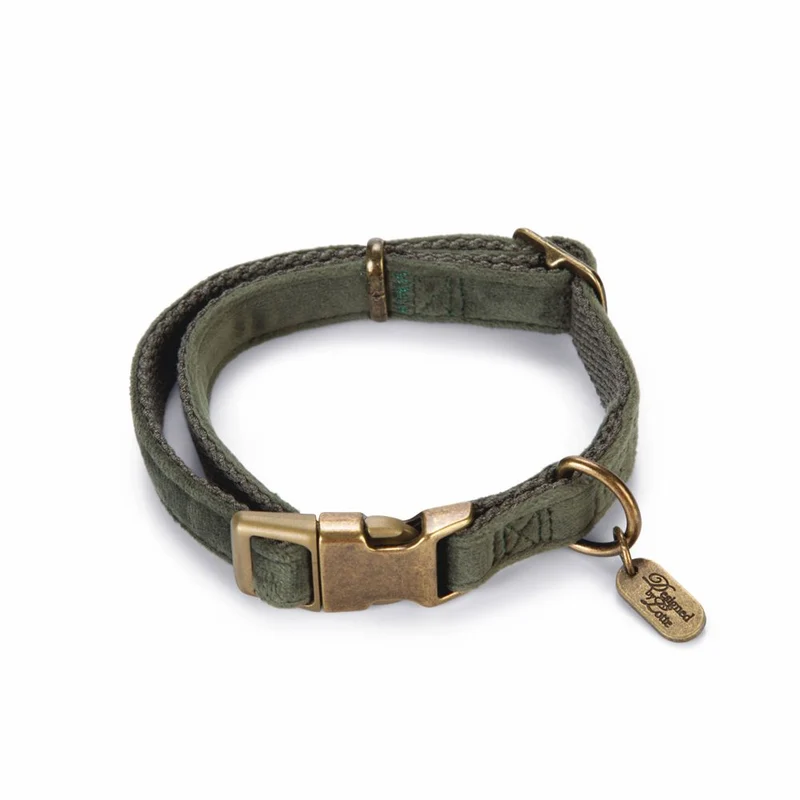Designed by Lotte Halsband VELURA - XS/S/M/L - grau/grün/rosa - Hundehalsband