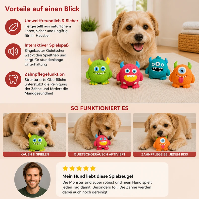 Robustes Umweltfreundliches Monster-Hundespielzeug aus Latex mit Quietscher und Zahnpflegefunktion