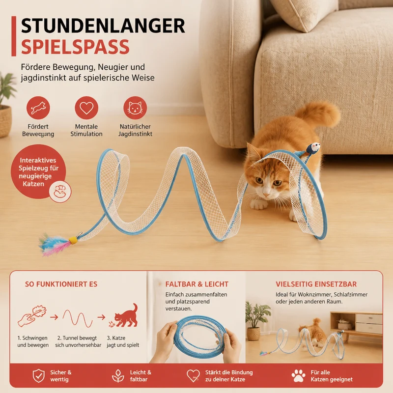 S-förmiger Katzentunnel – interaktiver, zusammenklappbarer Spieltunnel