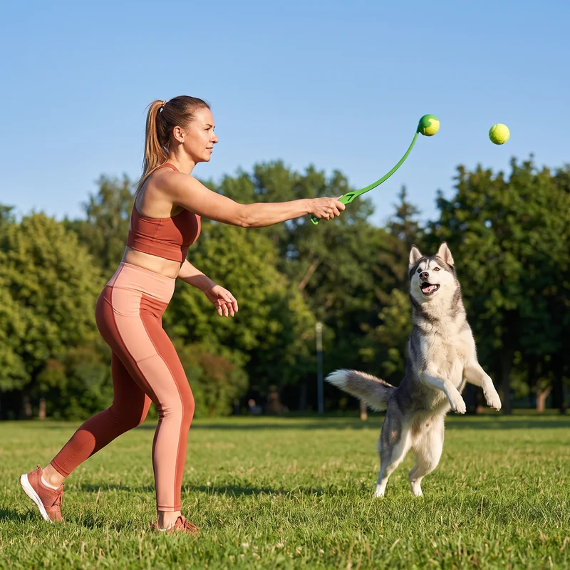 Interaktiver Tennisball-Werfer für Hunde – Apportierwerfer mit langem Griff
