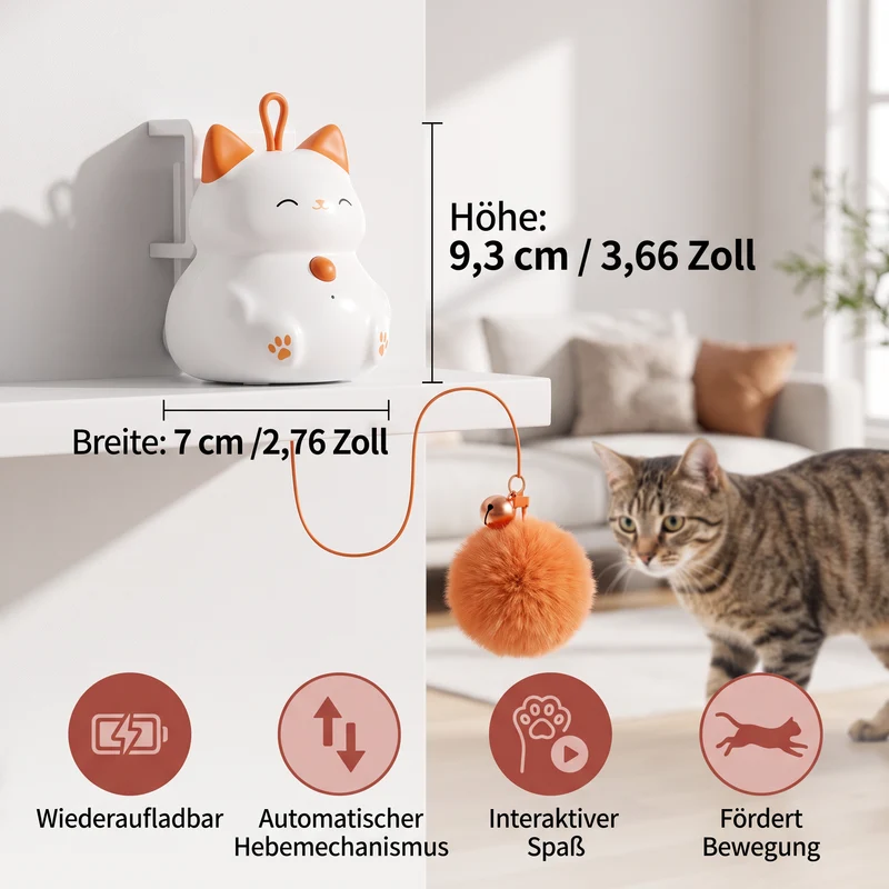Interaktives, wiederaufladbares Katzenspielzeug – Automatischer Pompon-Wurfspielzeug mit Hebemechanismus