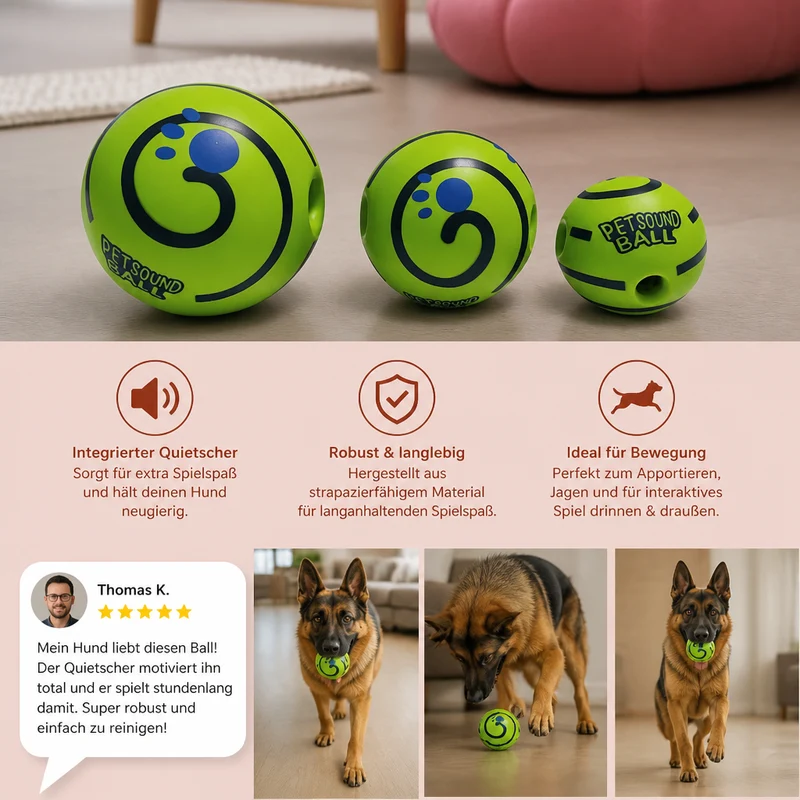 Interaktiver quietschender Wackelball für Hunde – strapazierfähiges Spielzeug zum Selbstspielen