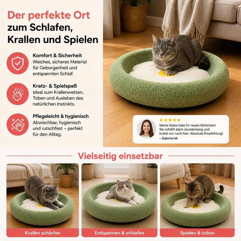 Blumen-Kratzbaum für Katzen – Gemütliche 2-in-1-Kratz-Lounge