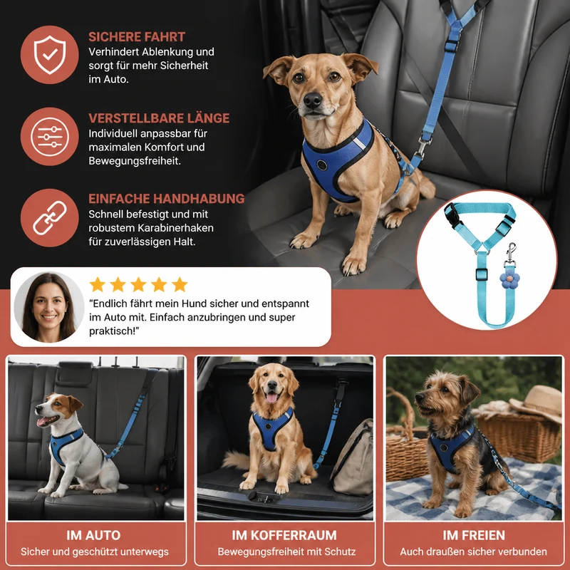 Verstellbarer Hunde Sicherheitsgurt für Sichere und Komfortable Autofahrten