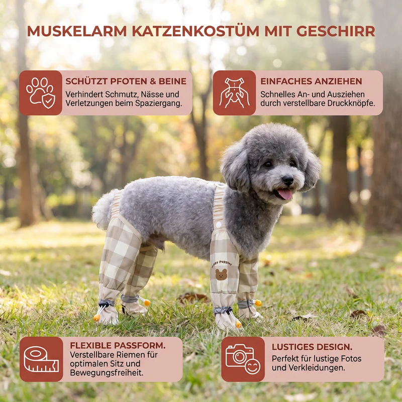Muskelarm Katzenkostüm mit Geschirr für Lustige Fotos und Verkleidung