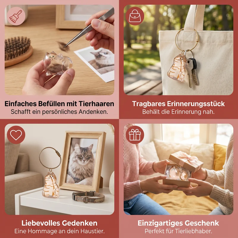 Schlüsselanhänger als Andenken mit Katzenhaaren – Andenkenhalter für Tierhaare
