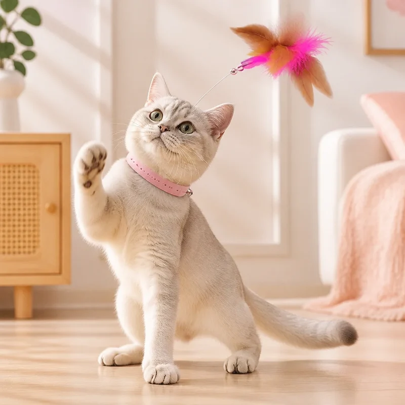Interaktives Feder Katzenspielzeug mit Verstellbarem Halsband und Spannendem Spielspaß