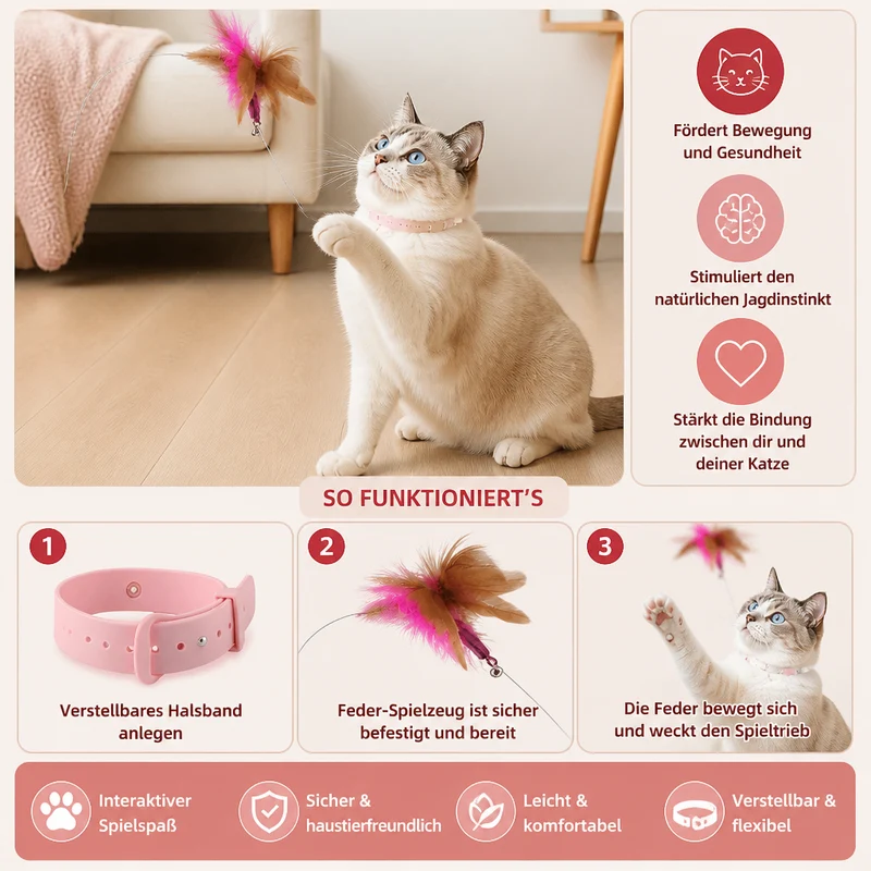 Interaktives Feder Katzenspielzeug mit Verstellbarem Halsband und Spannendem Spielspaß