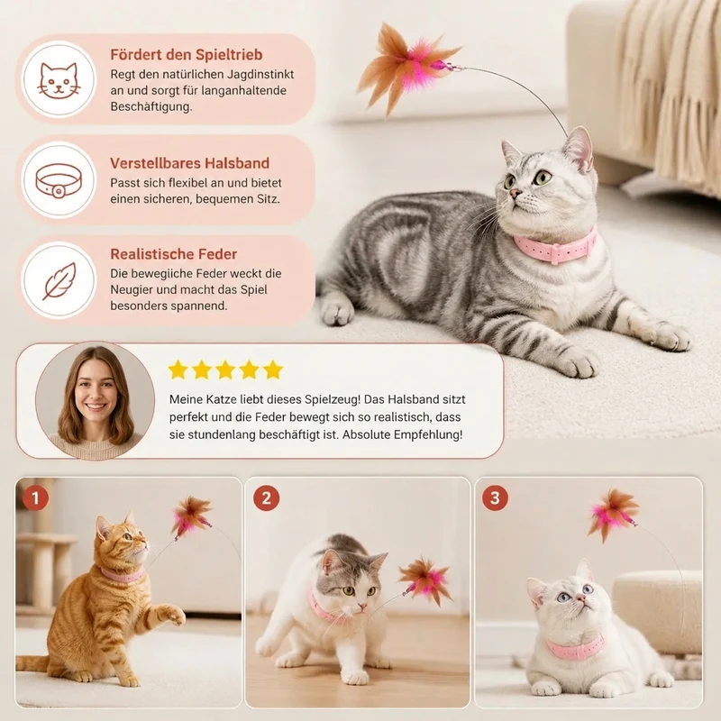 Interaktives Feder Katzenspielzeug mit Verstellbarem Halsband und Spannendem Spielspaß