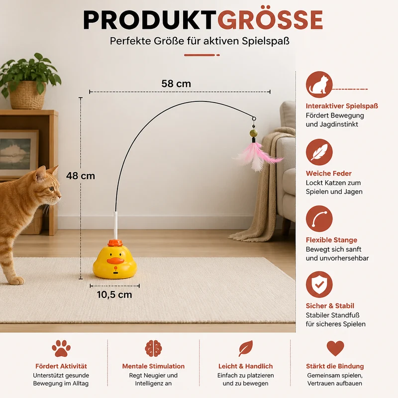 Interaktives Enten Angelspielzeug für Katzen mit Beweglicher Feder und Spannendem Jagdspaß