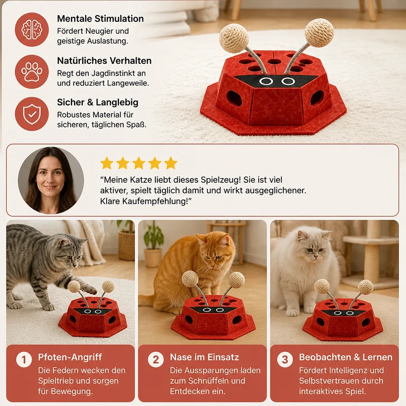3-in-1-Puzzle-Spielzeug für Katzen in Form eines Marienkäfers