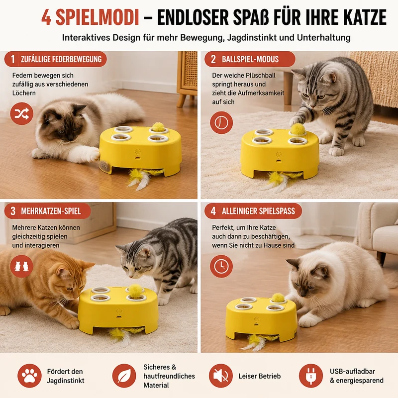 Automatisches Spielzeug mit flatternden Federn für Katzen