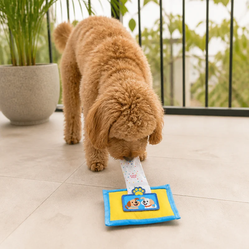Langlebiges Schnüffelspielzeug für Hunde im Tuchbox Design – Mit Versteckfach & Quietschfunktion
