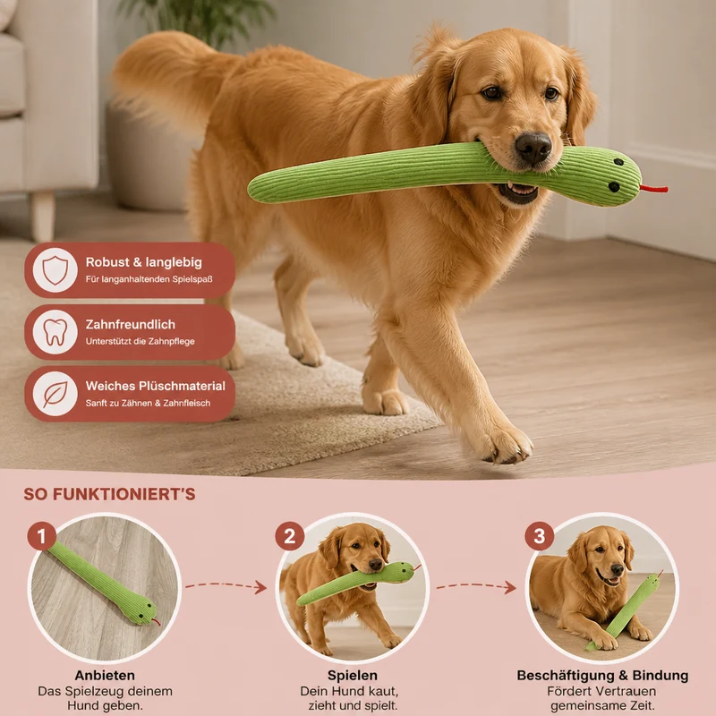 Robustes Plüschtier in Schlangenform für Hunde