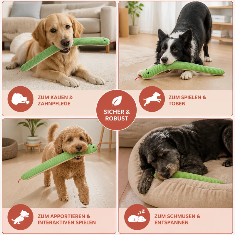 Robustes Plüschtier in Schlangenform für Hunde