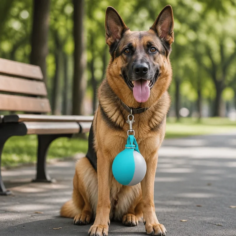 Kugelförmige 2-in-1 Trinkflasche für Hunde – Auslaufsichere Wasserflasche mit Silikonnapf