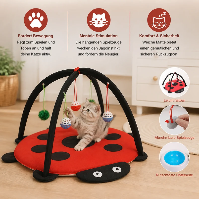 Faltbares Katzen Spielzelt mit hängenden Spielzeugen und Aktivitätsmatte