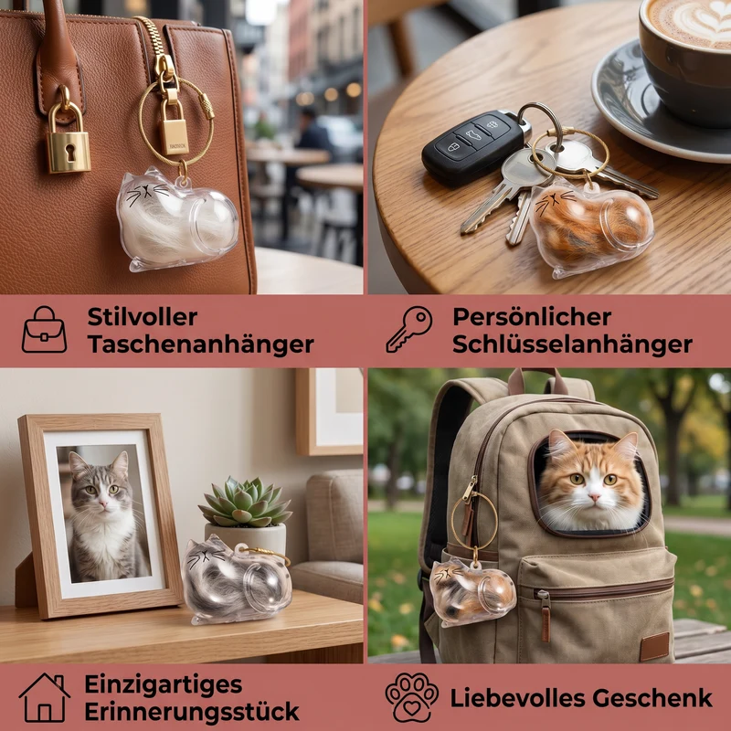 Niedliche Transparente Katzenhaar-Kapsel als Schlüsselanhänger & Erinnerungsstück